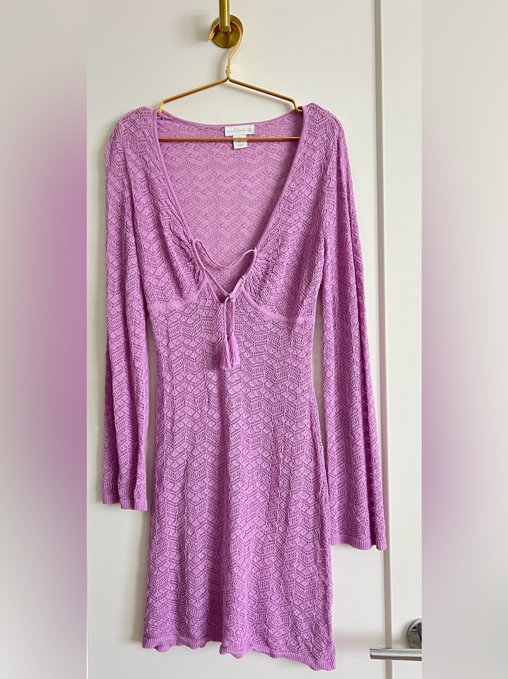 House of Harlow 1960 Lavender Crochet Bell Sleeve Cover Up Dress Size Small - Picture 6 of 15